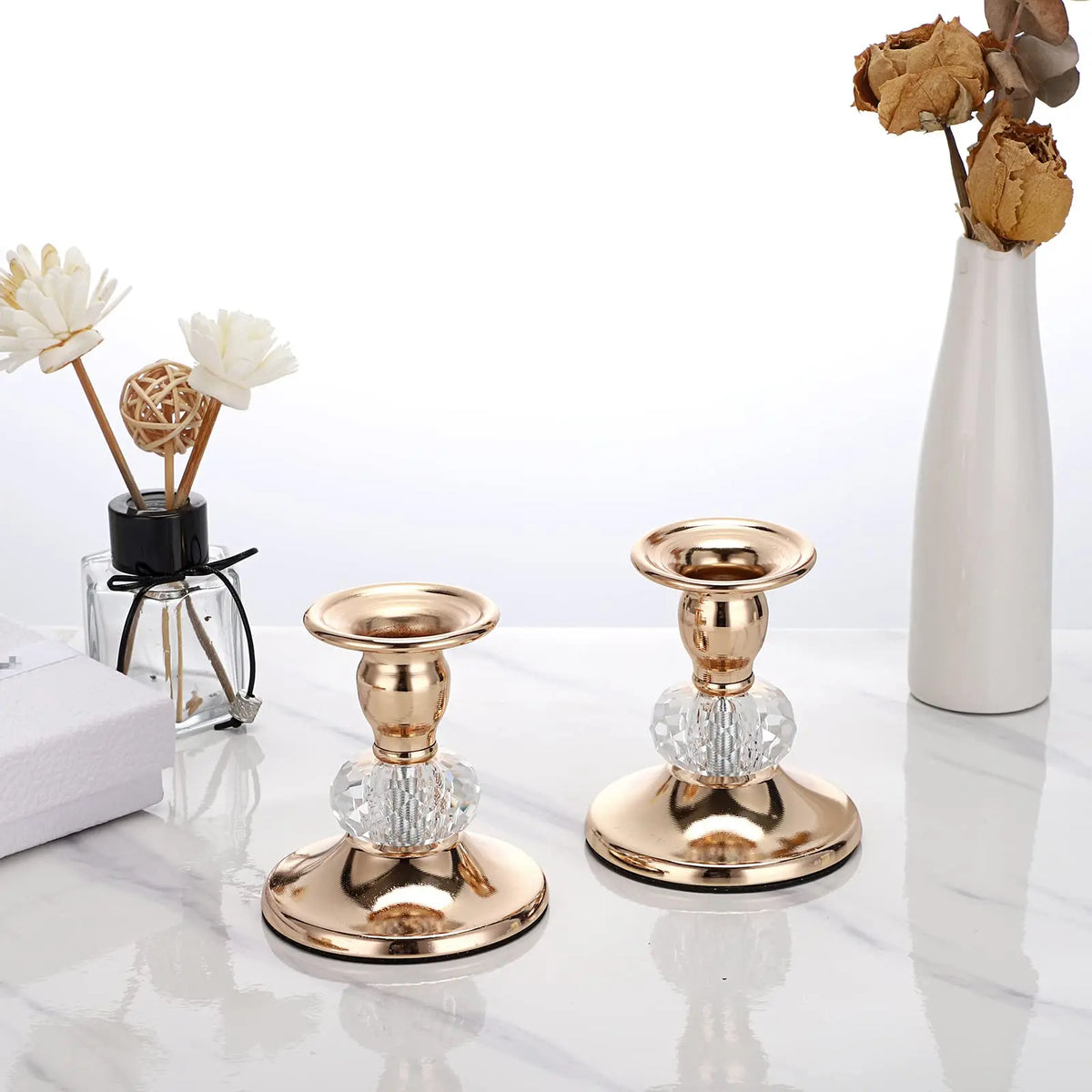Pair of gold-tone metal taper candle holders