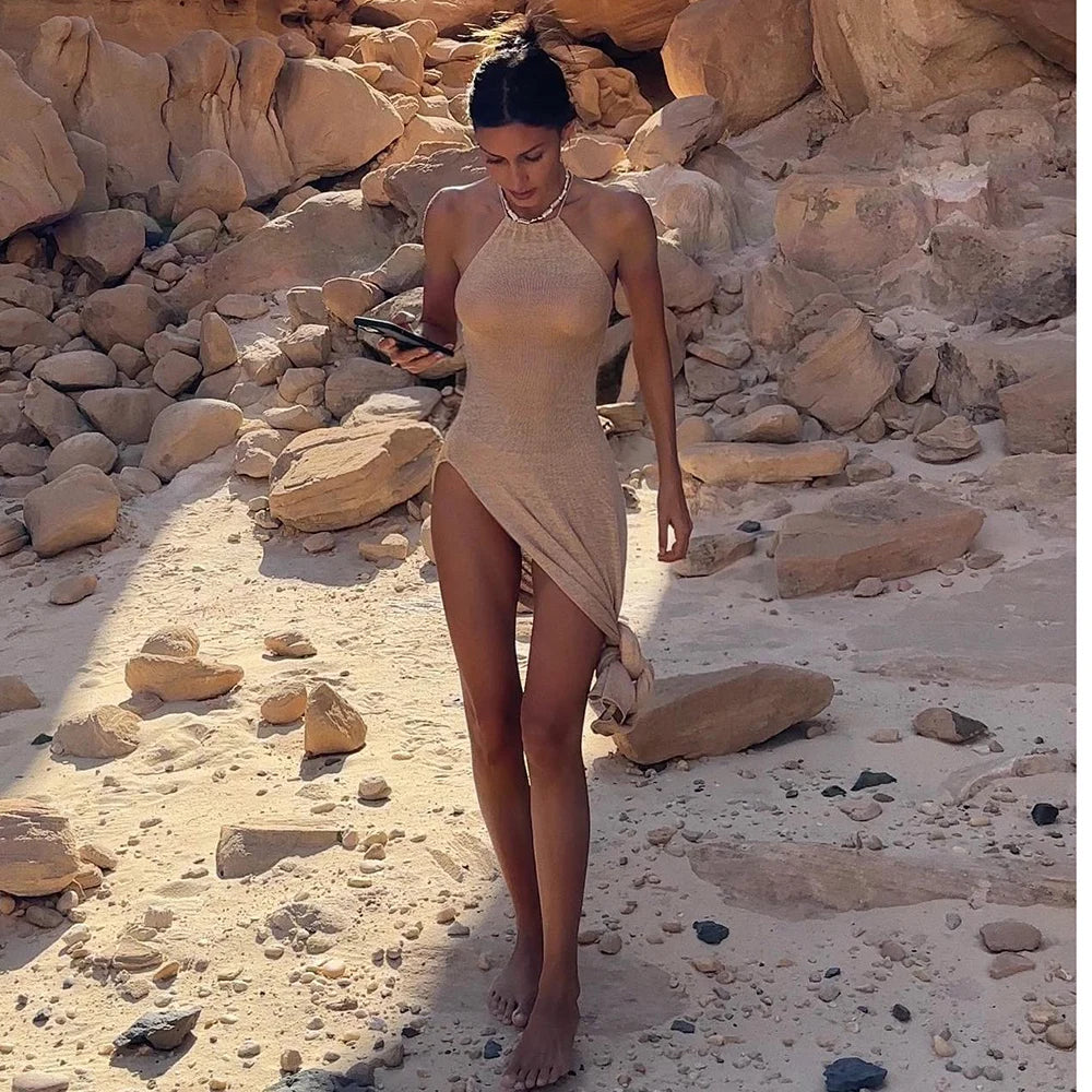 2024 Knit Sheer Maxi Beach Cover-Up Dress