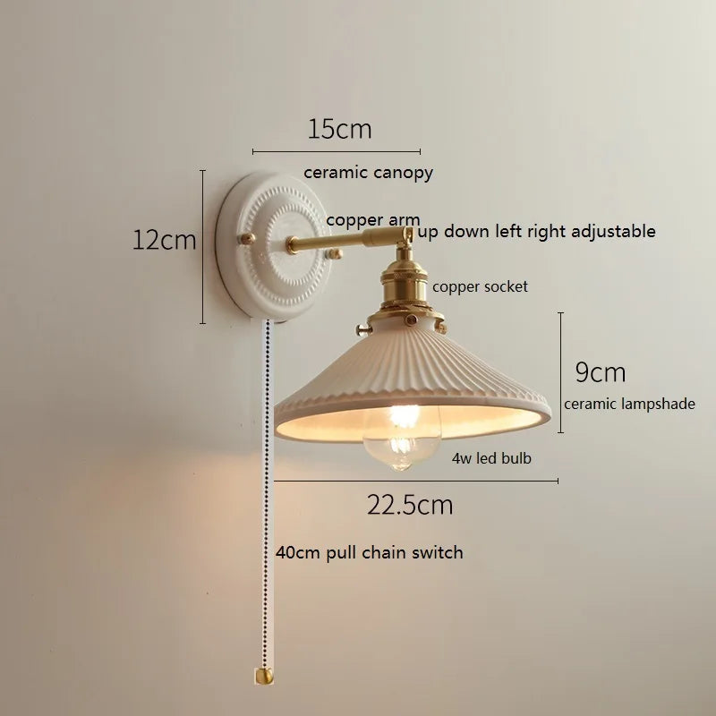 Modern Ceramic & Copper LED Wall Sconce – Adjustable Light for Bed, Bath & Hallway