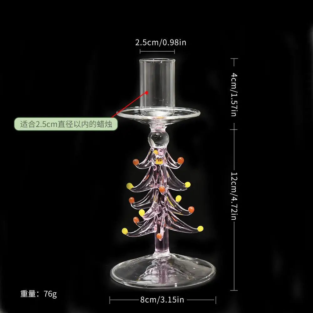 Glass Christmas tree candle holder on a festive table