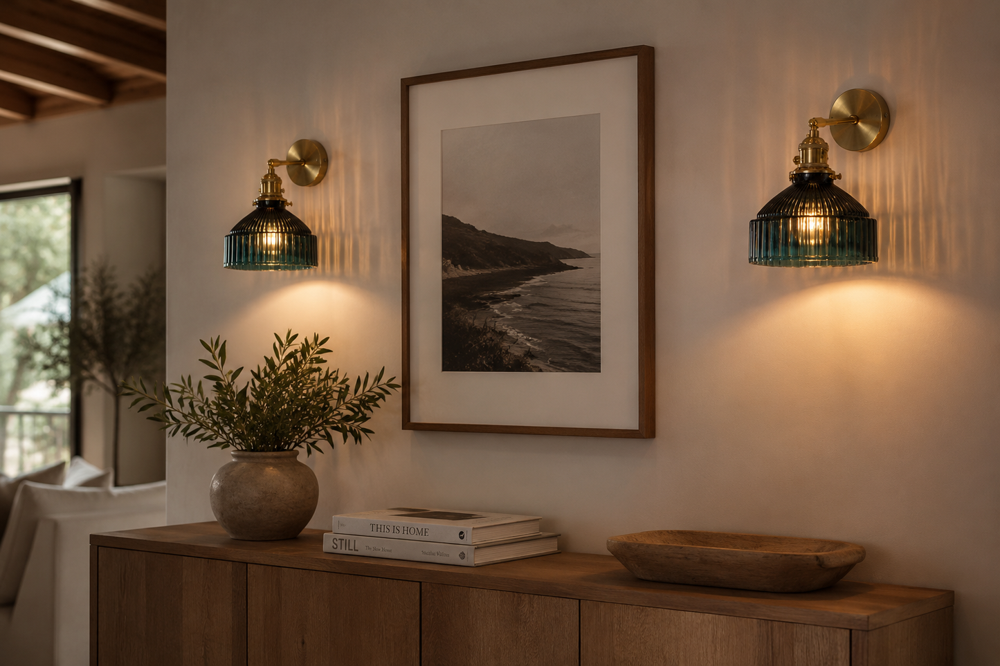 Ribbed Teal Glass Wall Light