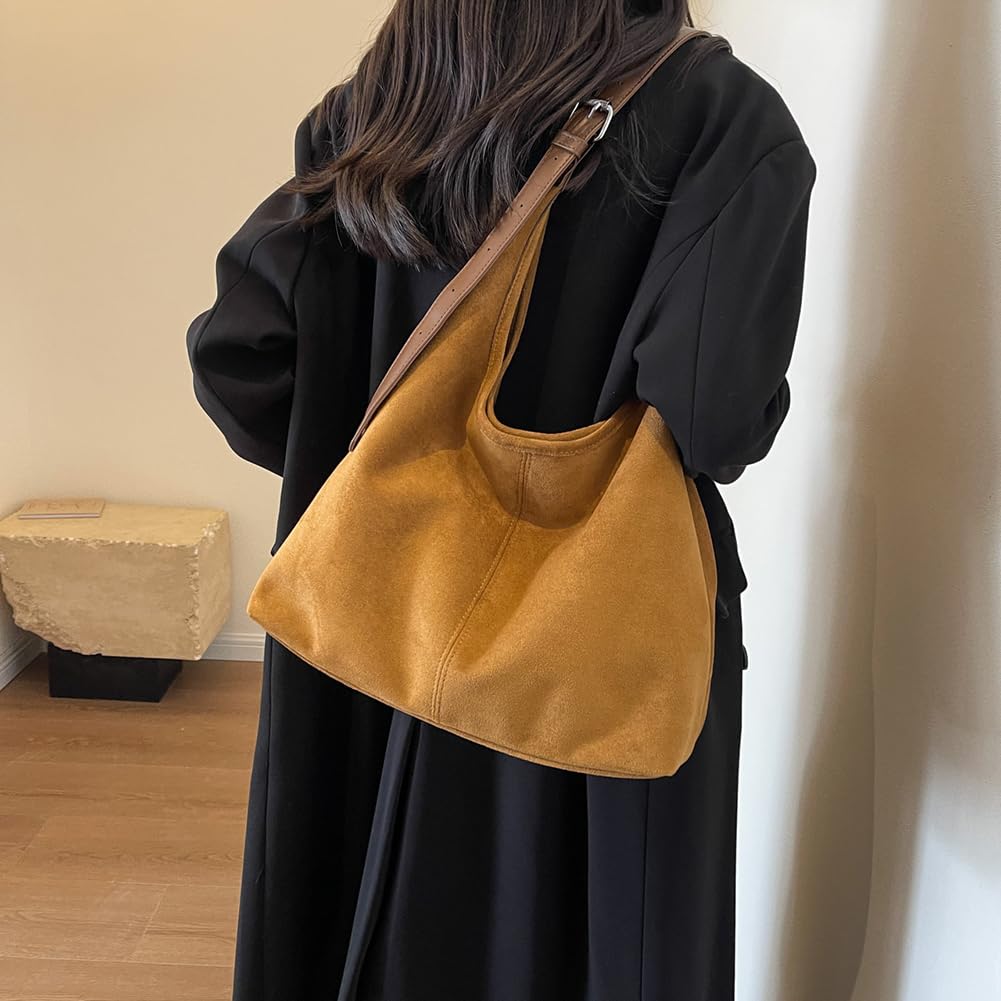 Faux Suede Hobo Tote Bag – Adjustable Slouchy Shoulder Bag - Grace & Ashes