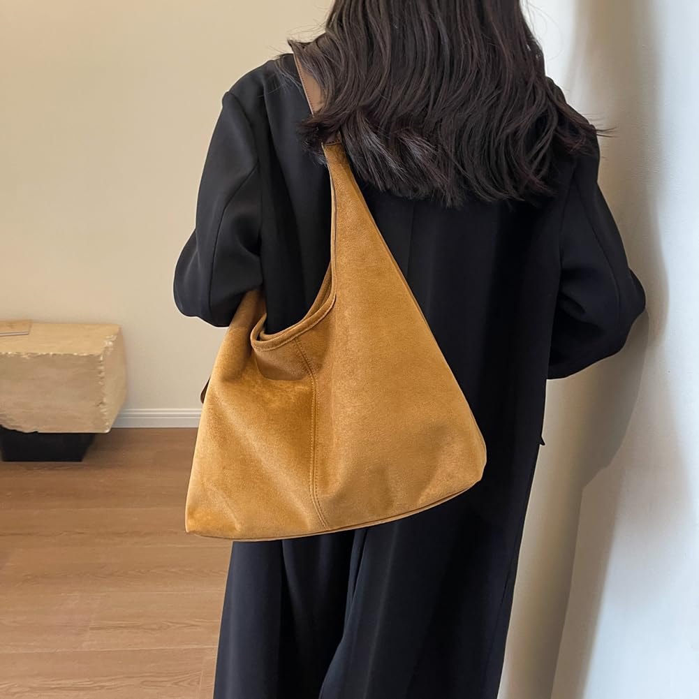Faux Suede Hobo Tote Bag – Adjustable Slouchy Shoulder Bag - Grace & Ashes