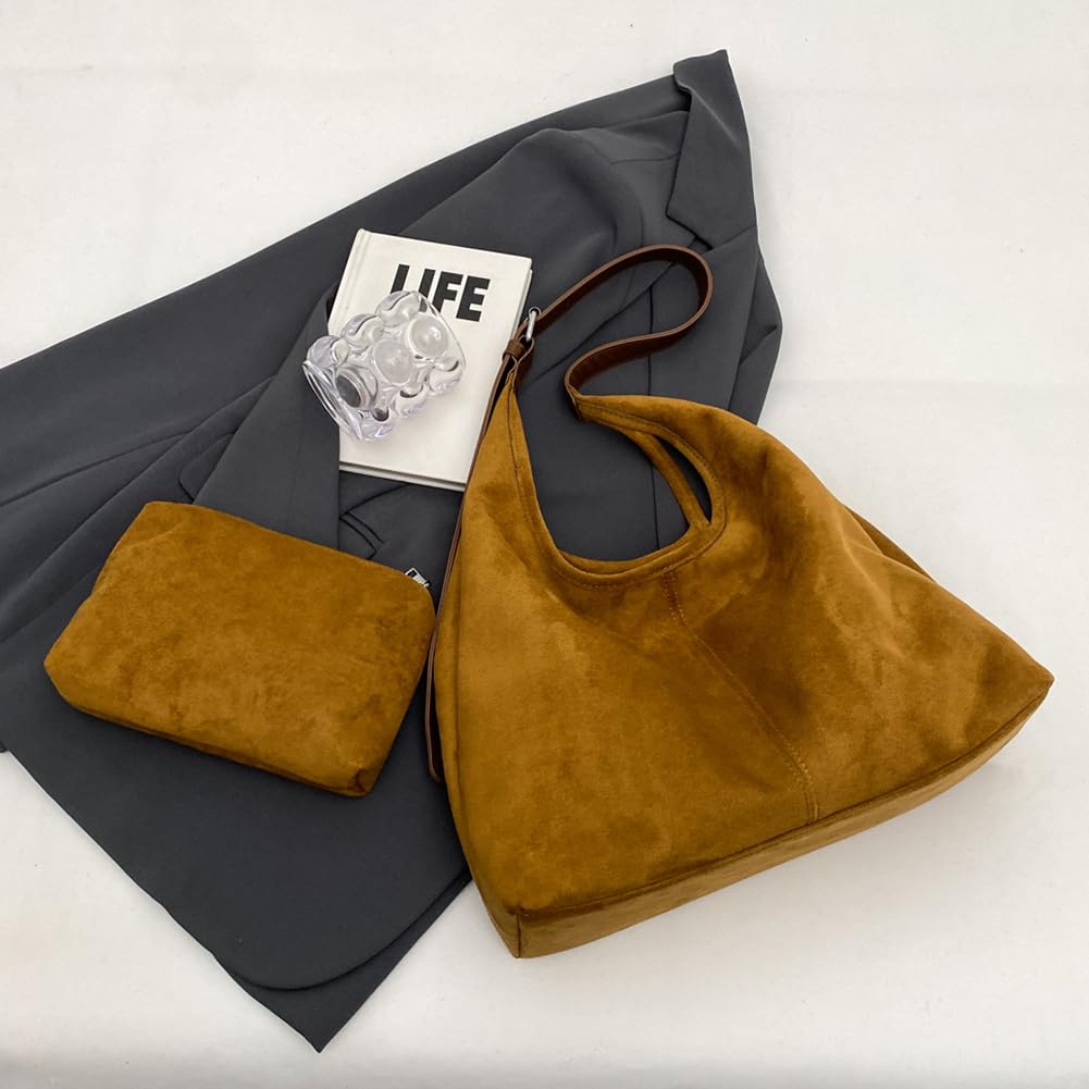 Faux Suede Hobo Tote Bag – Adjustable Slouchy Shoulder Bag - Grace & Ashes