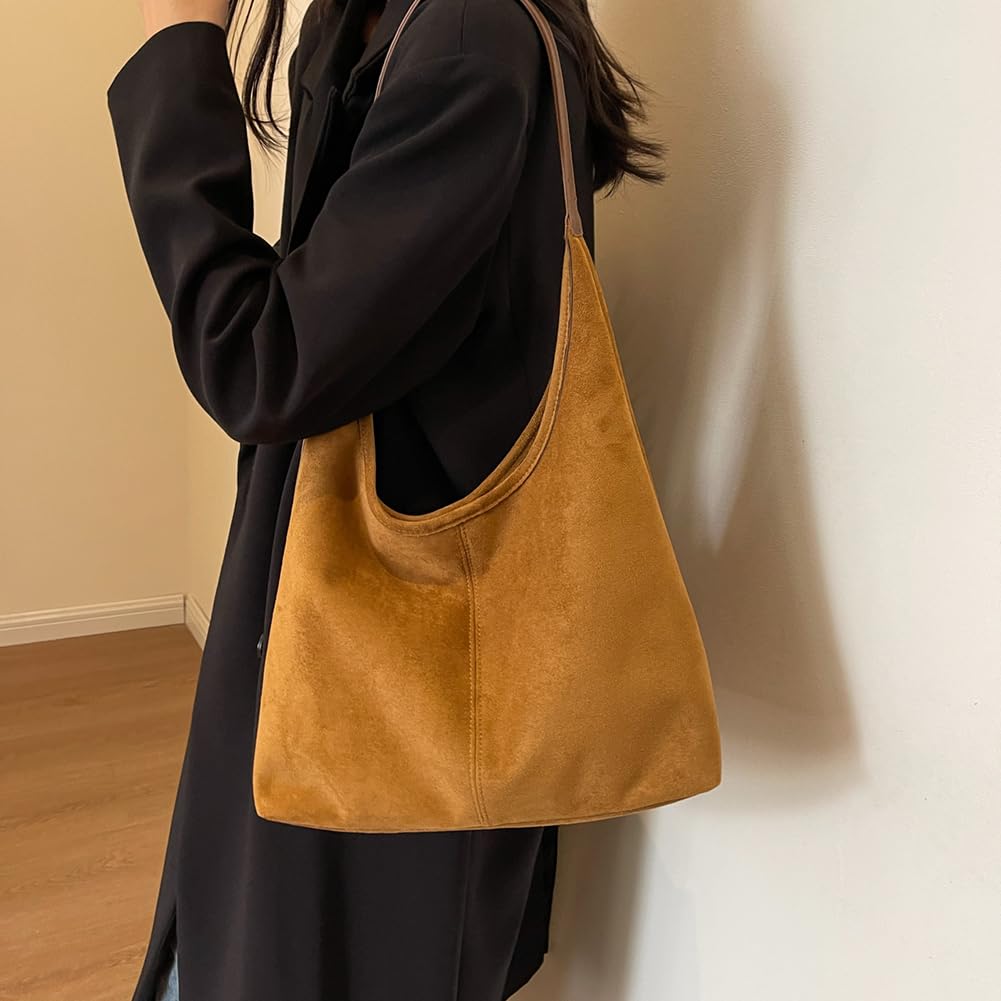 Faux Suede Hobo Tote Bag – Adjustable Slouchy Shoulder Bag - Grace & Ashes