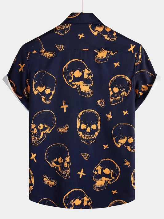 Men's Skull Pattern Short Sleeve Shirt - Grace & Ashes