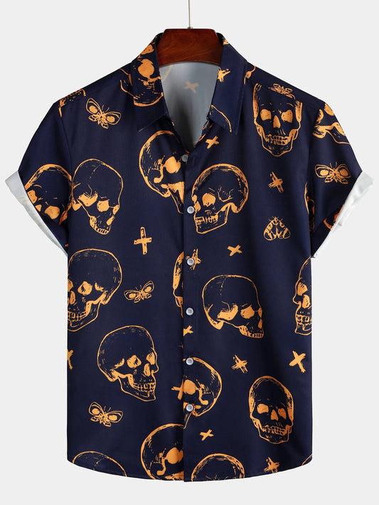 Men's Skull Pattern Short Sleeve Shirt - Grace & Ashes