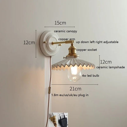 Modern Ceramic & Copper LED Wall Sconce – Adjustable Light for Bed, Bath & Hallway - Grace & Ashes
