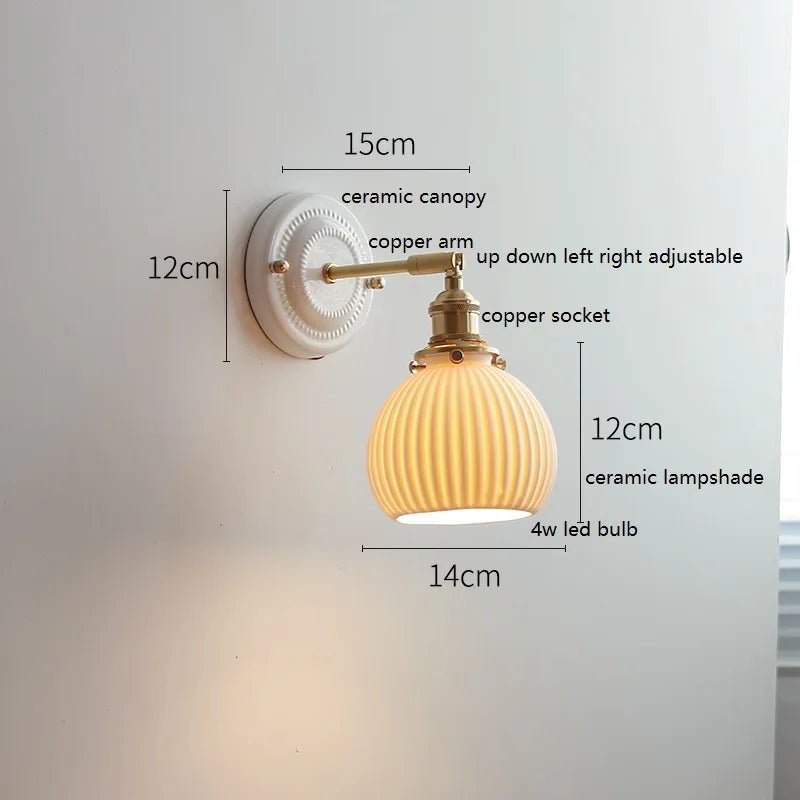 Modern Ceramic & Copper LED Wall Sconce – Adjustable Light for Bed, Bath & Hallway - Grace & Ashes
