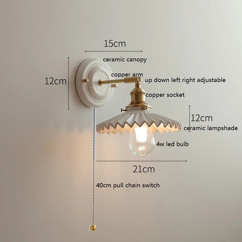 Modern Ceramic & Copper LED Wall Sconce – Adjustable Light for Bed, Bath & Hallway - Grace & Ashes