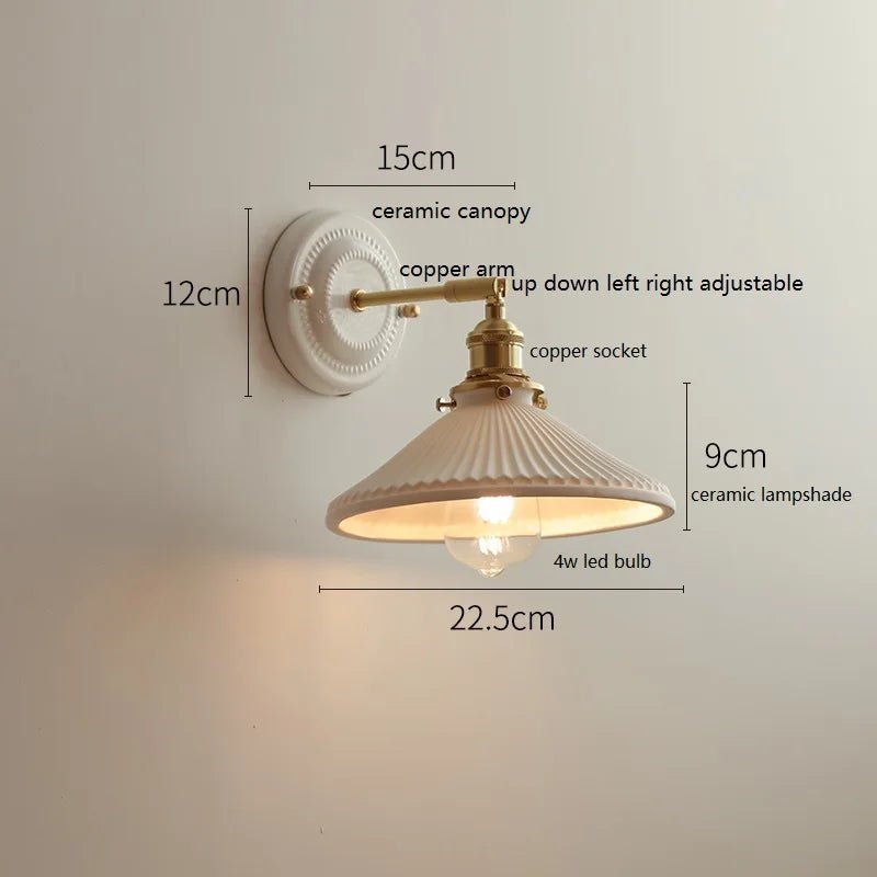 Modern Ceramic & Copper LED Wall Sconce – Adjustable Light for Bed, Bath & Hallway - Grace & Ashes