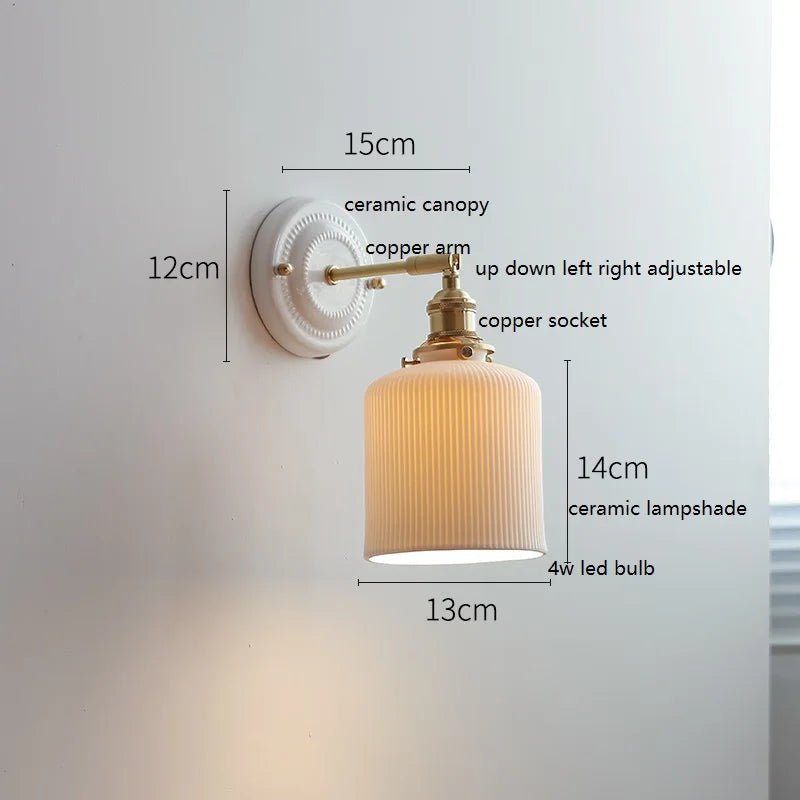 Modern Ceramic & Copper LED Wall Sconce – Adjustable Light for Bed, Bath & Hallway - Grace & Ashes