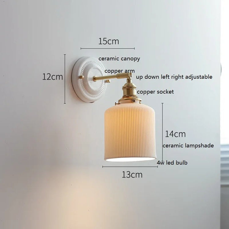 Modern Ceramic & Copper LED Wall Sconce – Adjustable Light for Bed, Bath & Hallway - Grace & Ashes
