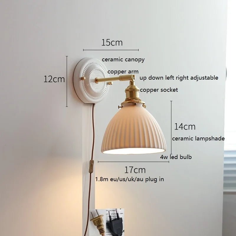 Modern Ceramic & Copper LED Wall Sconce – Adjustable Light for Bed, Bath & Hallway - Grace & Ashes