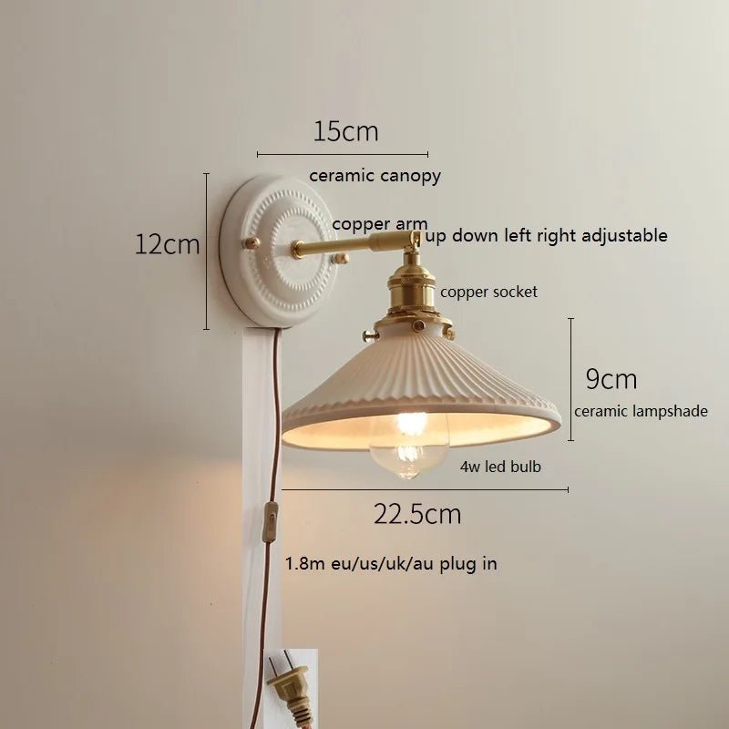 Modern Ceramic & Copper LED Wall Sconce – Adjustable Light for Bed, Bath & Hallway - Grace & Ashes
