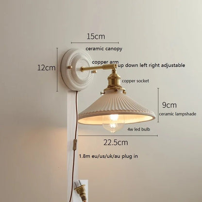 Modern Ceramic & Copper LED Wall Sconce – Adjustable Light for Bed, Bath & Hallway - Grace & Ashes