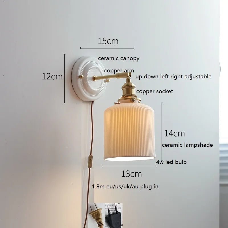 Modern Ceramic & Copper LED Wall Sconce – Adjustable Light for Bed, Bath & Hallway - Grace & Ashes