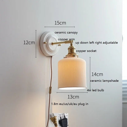 Modern Ceramic & Copper LED Wall Sconce – Adjustable Light for Bed, Bath & Hallway - Grace & Ashes