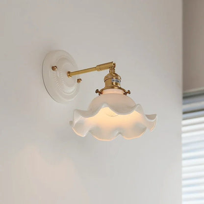 Modern Ceramic & Copper LED Wall Sconce – Adjustable Light for Bed, Bath & Hallway - Grace & Ashes