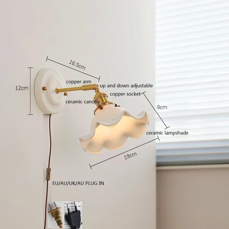 Modern Ceramic & Copper LED Wall Sconce – Adjustable Light for Bed, Bath & Hallway - Grace & Ashes
