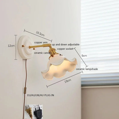 Modern Ceramic & Copper LED Wall Sconce – Adjustable Light for Bed, Bath & Hallway - Grace & Ashes