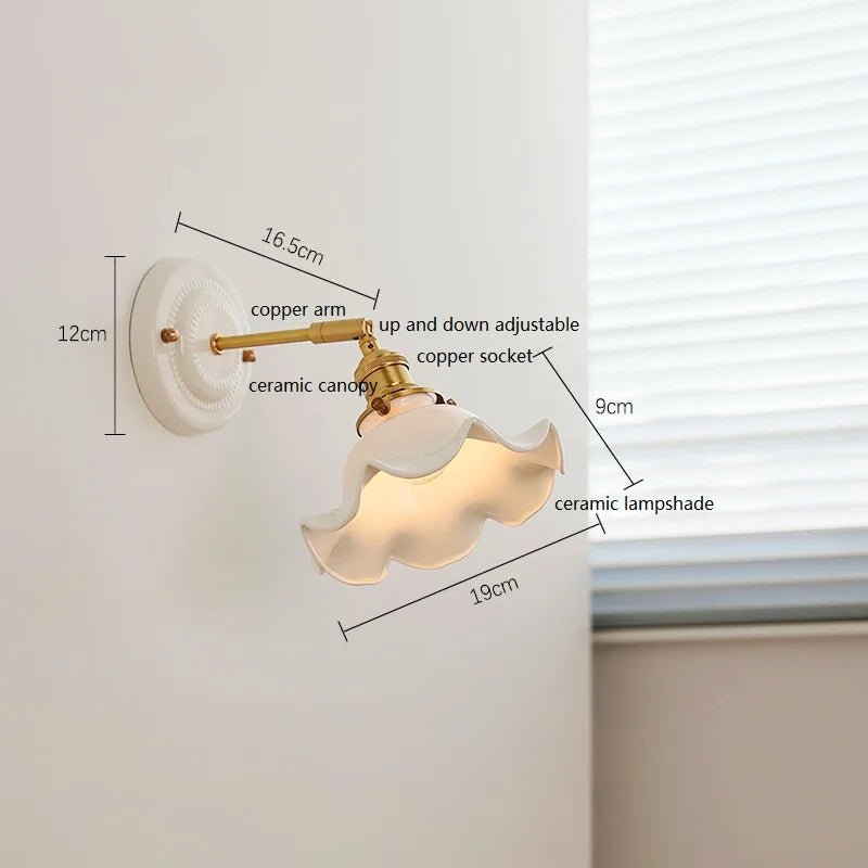 Modern Ceramic & Copper LED Wall Sconce – Adjustable Light for Bed, Bath & Hallway - Grace & Ashes
