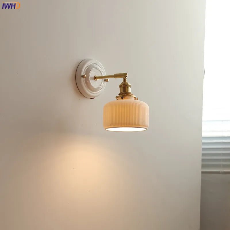 Nordic Ceramic Wall Sconce – Modern LED Light with Knob Switch - Grace & Ashes