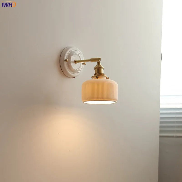 Nordic Ceramic Wall Sconce – Modern LED Light with Knob Switch - Grace & Ashes