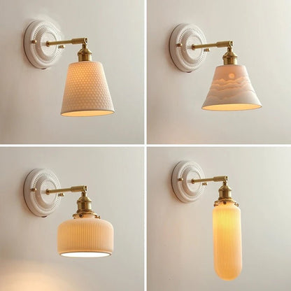Nordic Ceramic Wall Sconce – Modern LED Light with Knob Switch - Grace & Ashes