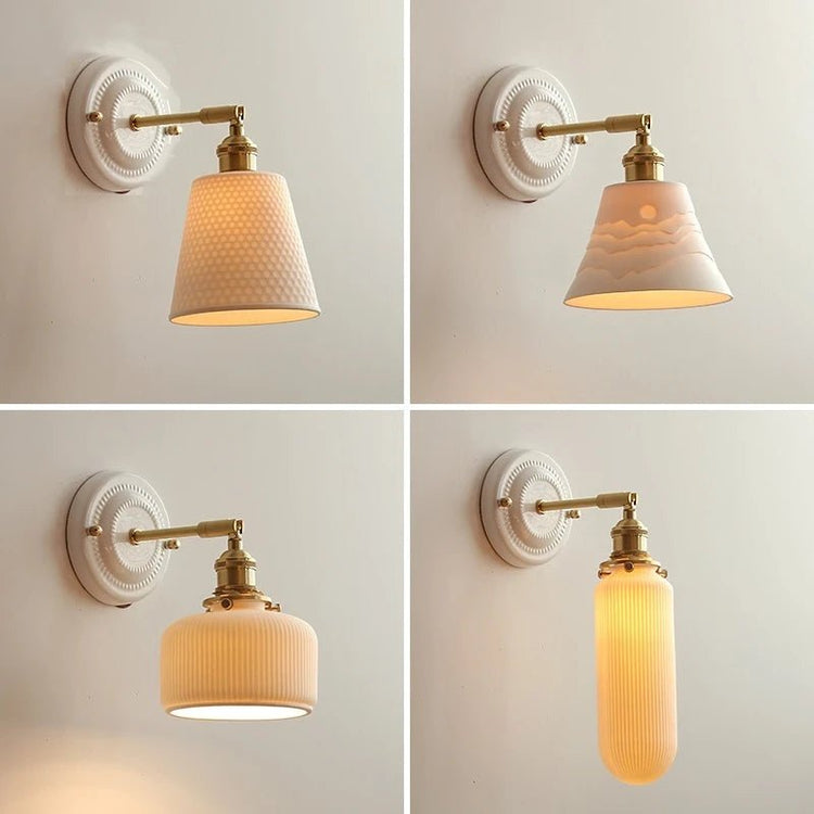 Nordic Ceramic Wall Sconce – Modern LED Light with Knob Switch - Grace & Ashes