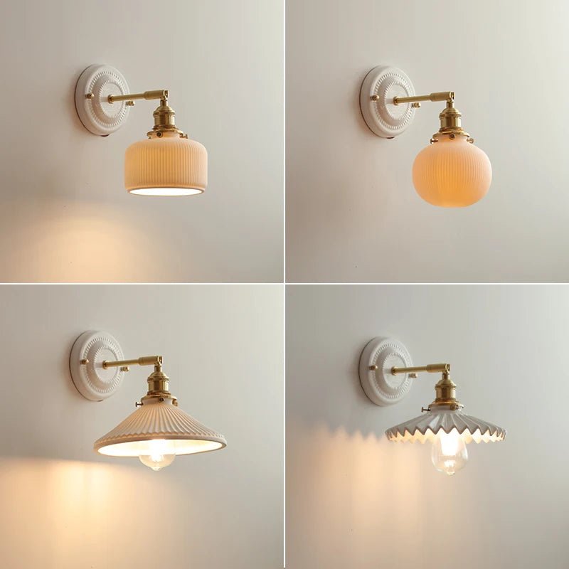 Nordic Ceramic Wall Sconce – Modern LED Light with Knob Switch - Grace & Ashes