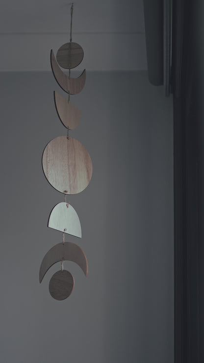 Wooden Moon Phase Garland, Handcrafted Wall Hanging