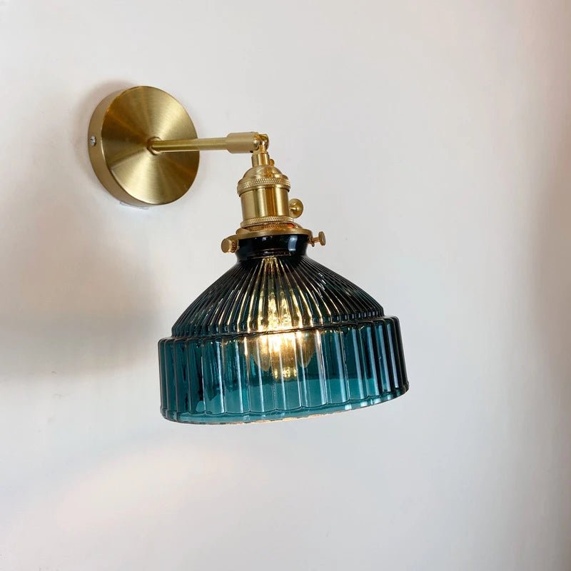 Ribbed Teal Glass Wall Light - Grace & Ashes