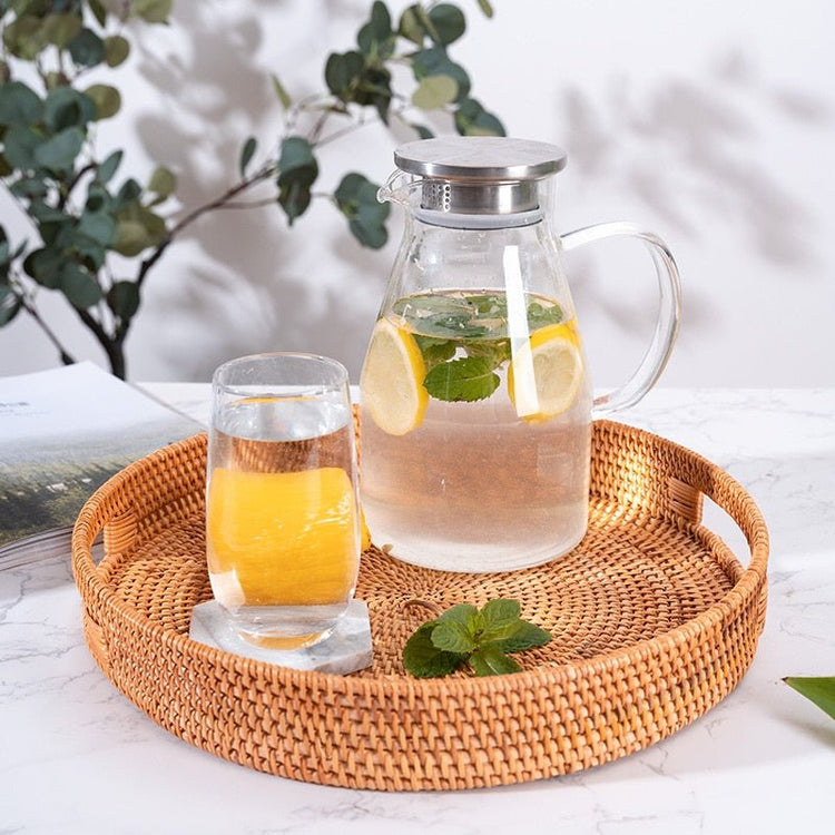 Round Rattan Serving Tray - Grace & Ashes