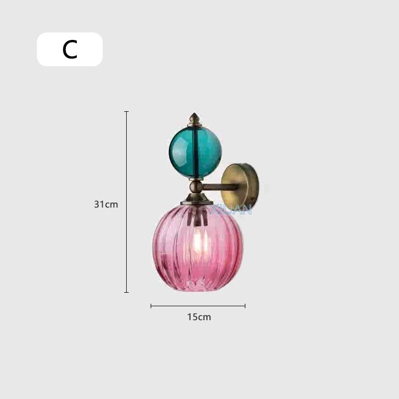 Vintage Glass Globe Wall Sconce – Colored Stained Glass Light - Grace & Ashes