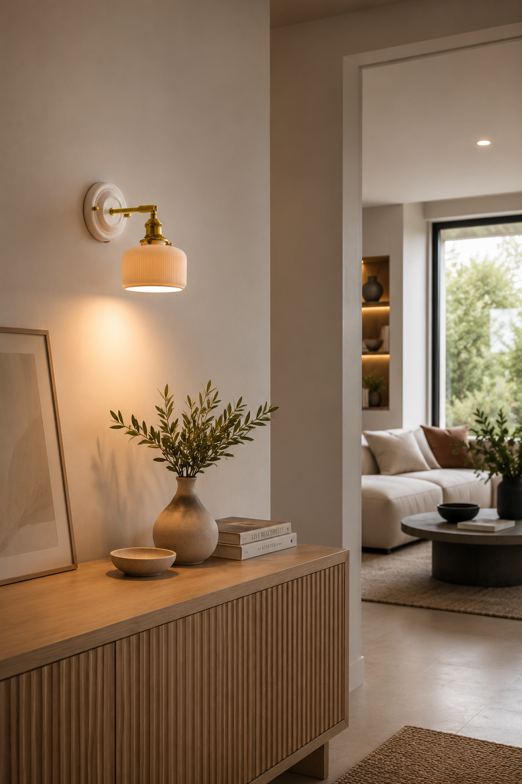 Nordic Ceramic Wall Light with Brass Dimmer Knob