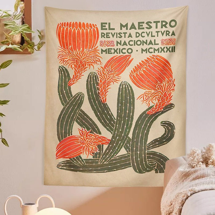 Botanical Cactus Tapestry Wall Hang - Grace & Ashes